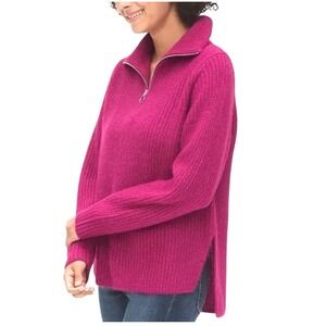 GAP Womens Pink Knit‎ Pullover Sweater Quarter Zip Funnel Neck   sz L Tall